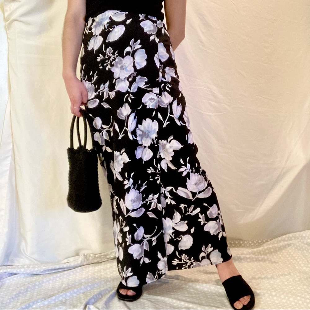 HeartSoul Black Maxi Skirt with White Floral Print